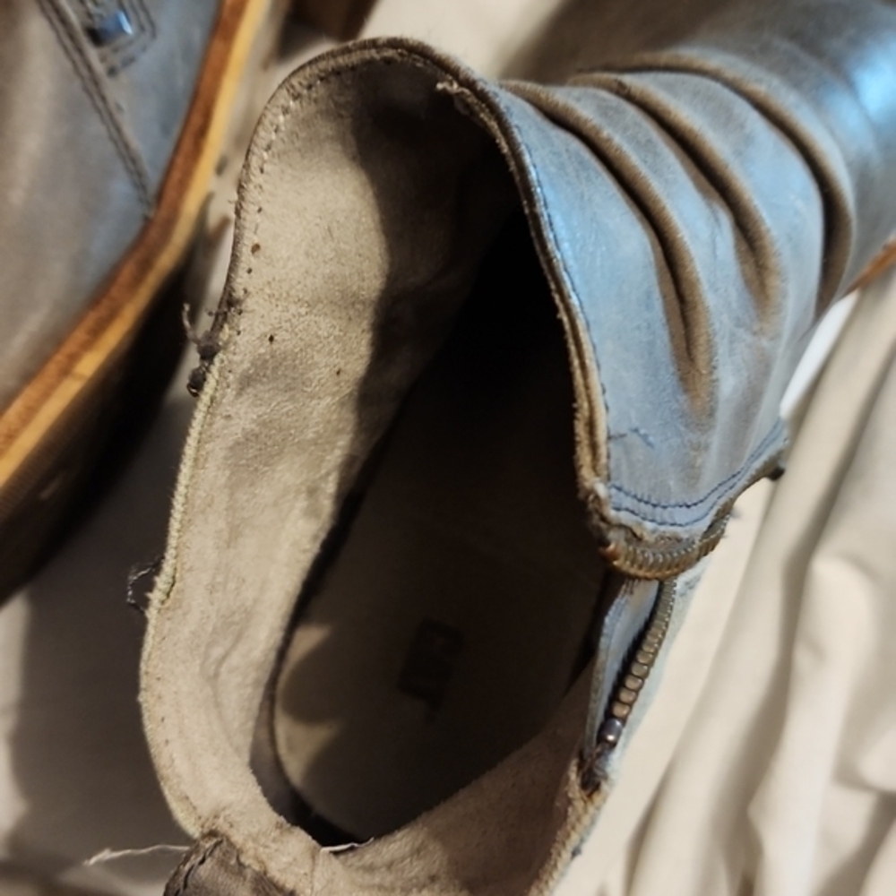 CAT Mixed Media Moto Ankle Boots Distressed Faux Leather Canvas Block Heel 8 - Picture 10 of 15